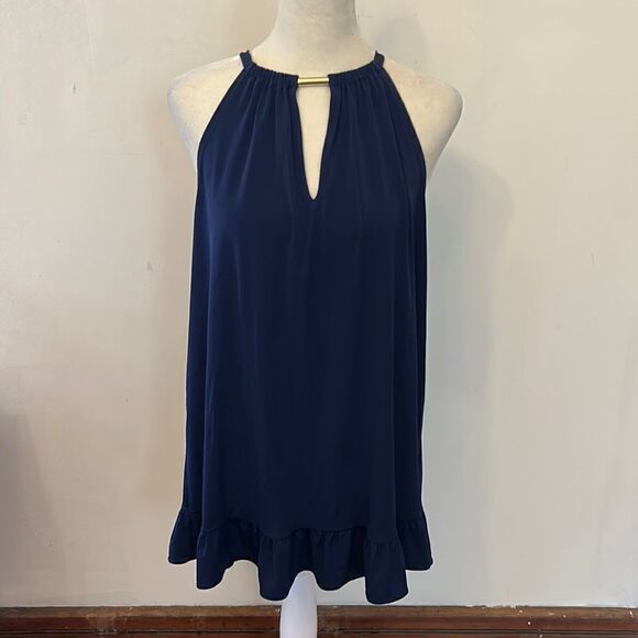 Michael Michael Kors navy halter top with ruffle bottom Size L New - Picture 1 of 13
